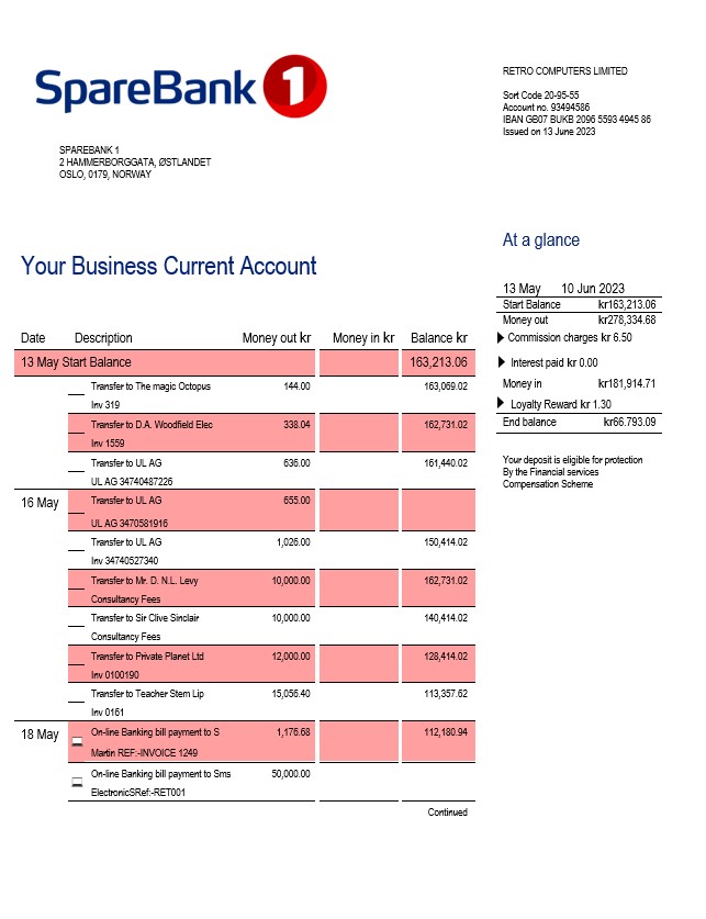 Modèle Word et PDF de relevé de compte ferme Sparebank 1